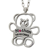 Personalized Teddy Bear Necklace: Baby Name And Birthdate Necklace - Fine Jewelry by Anastasia Savenko